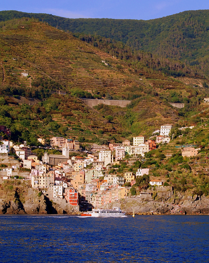sjøen, fjell, Riomaggiore, Liguria, Italia, Cinque terre