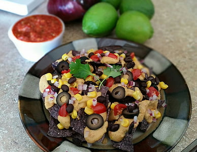 nachos, mat, marker, mexikanska, Salsa, limefrukter, kryddig