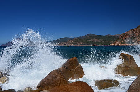 nature, corsican, beach, rock, sea, water, wave