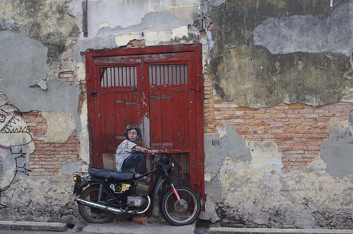 Street-art, Penang, Malaisie, l’Asie, porte, mur, Graffiti