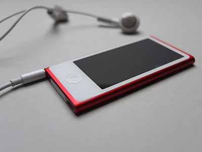 μουσική, iPod, ακουστικά, Apple, νανο, τραγούδια, κόκκινο
