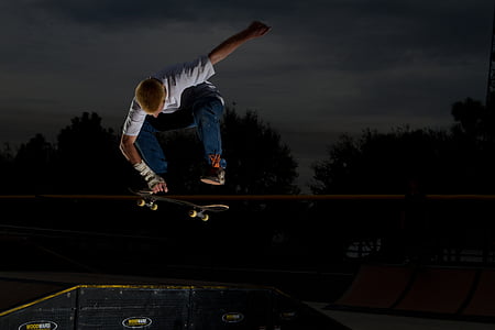 skateboard, grab, air, jump, skateboarder, trick, man