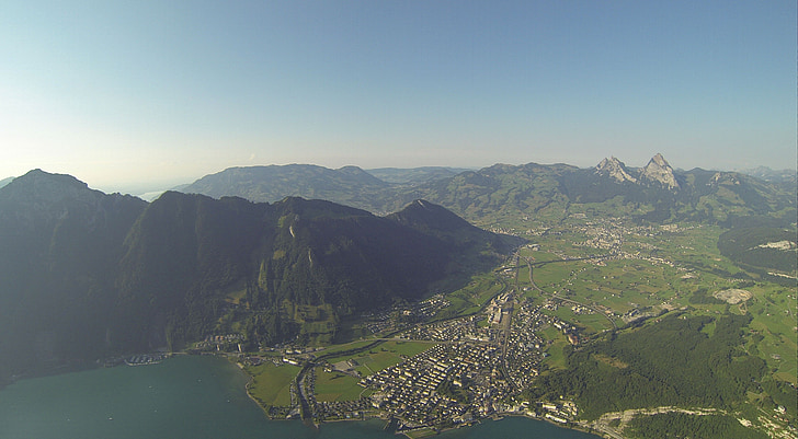 paragliding, fly, summer, mountains, dom, fountain, lake lucerne region