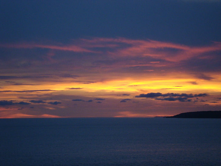 solnedgång, stranden, havet, Mexico