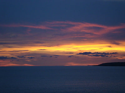 solnedgang, stranden, sjøen, Mexico