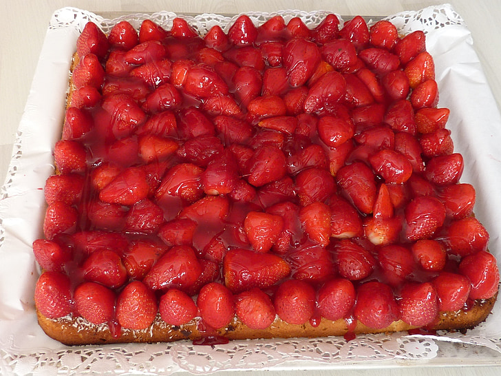 Strawberry paj, jordgubbe, Jordgubbstårta, tårta, konditori, skärning av, bit av kakan