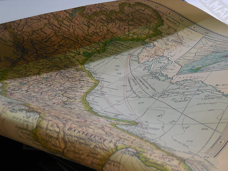 peta, kertas, Vintage, lama, perjalanan, geografi, bumi