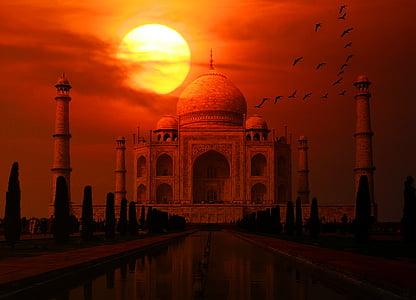 Taj mahal, India, matahari terbenam, Taj, mahal, Asia, marmer