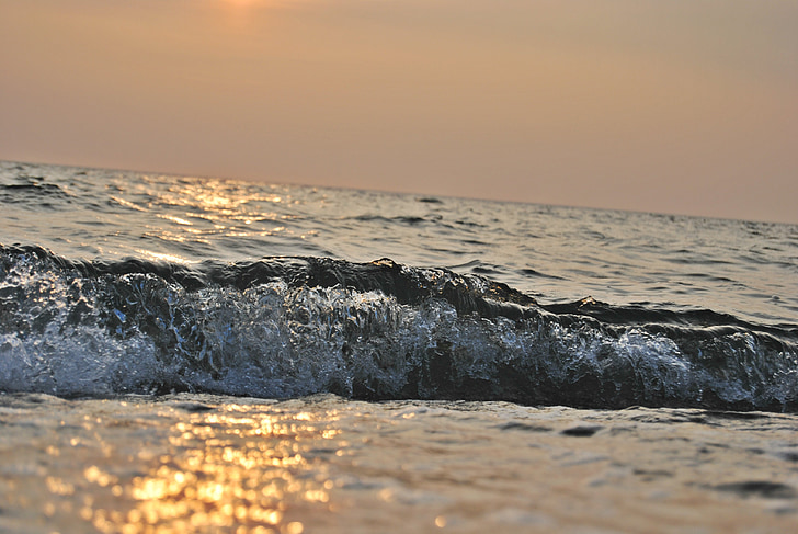 air, senja, laut, Pantai, matahari terbenam, gelombang