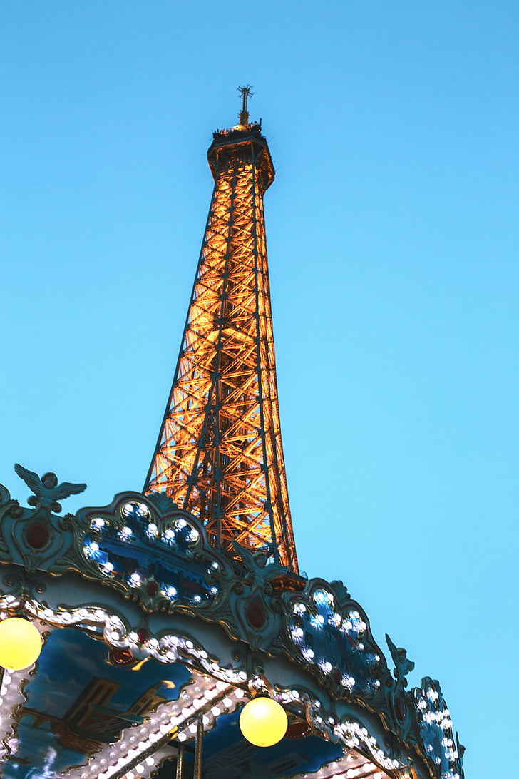 Eiffel, tháp, đêm, thời gian, công viên giải trí, công viên, đèn chiếu sáng