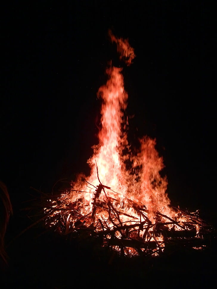 fire, campfire, night, bonfire, fireplace