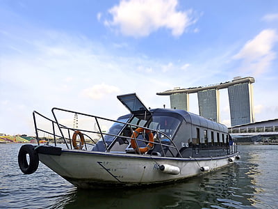Singapore, Marina bay sands, Singapore landmärke, Singapore-floden, blå himmel, Hotel, turism
