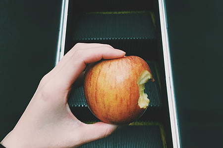애플, 과일, 음식, 수 분이 많은, 손, 스 컬 레이 터, 인간의 손