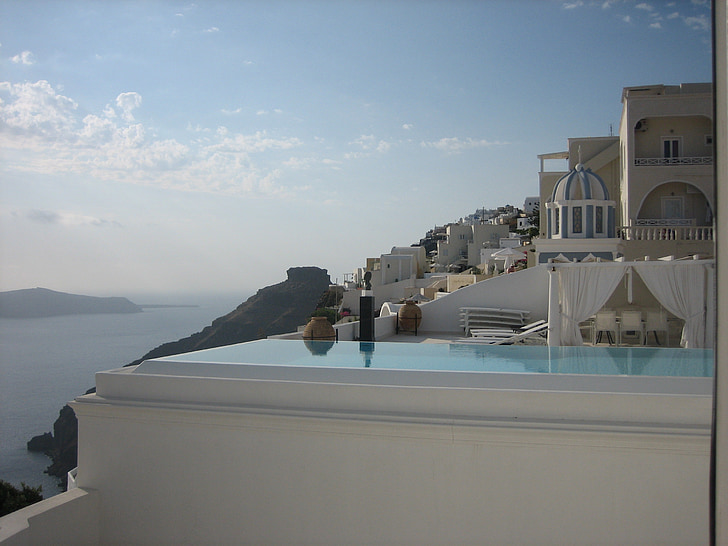 morje, Santorini, Romantični, Grčija, pogledom na morje, nebo, bazen