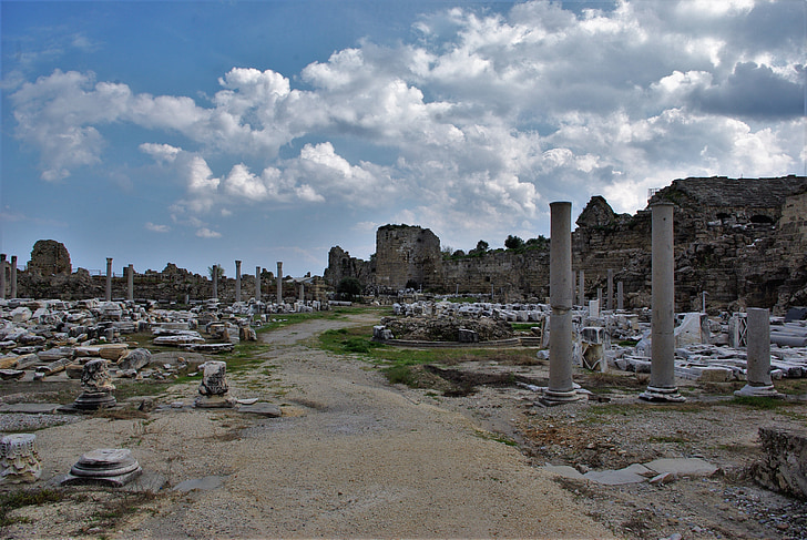 ruiny, po stronie, Turcja, ruin side, budynek, antyk, Riwiera turecka
