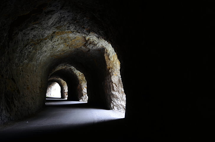 tunnel, route, Cave, par l’intermédiaire, montagne, tunnels, sombre