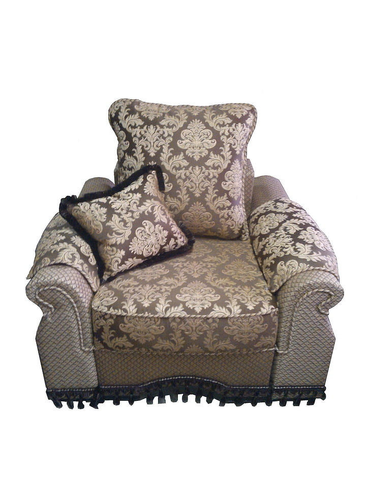 Fotelj, čudovito, rjava, notranjost, enostavno, oblazinjeno pohištvo, vzorec