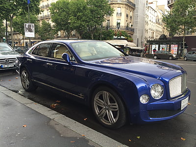 Bentley, auto, modrá, Paříž, Saint-germain, Francie, grunge