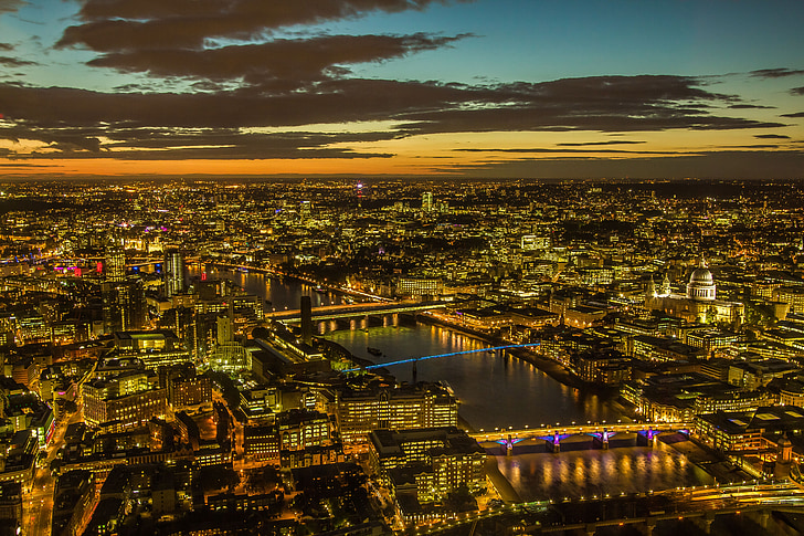 London, Panorama, Kota, pemandangan, pemandangan kota, malam, cakrawala perkotaan