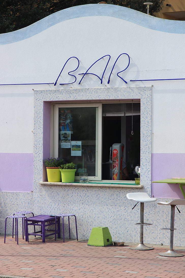 Bar, Kiosk, violett, Werbung, Neon, Neon-Schrift