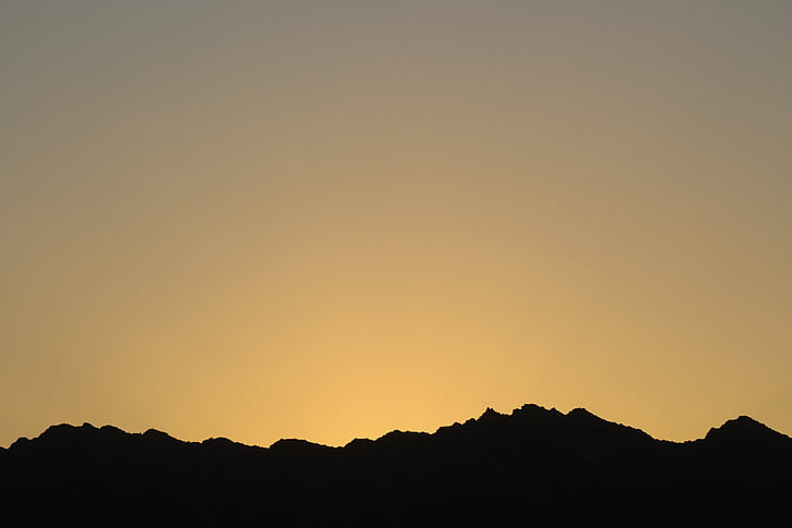 silhouette, montagne, coucher de soleil, désert, France, tombée de la nuit, scenics