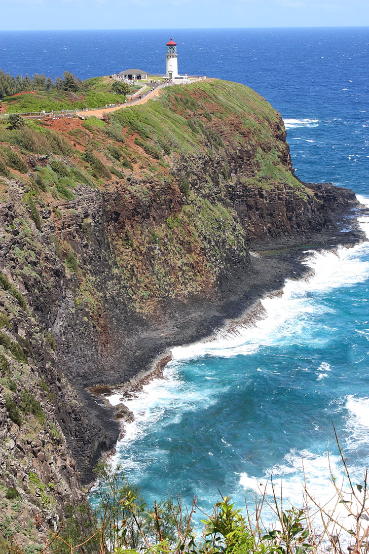 világítótorony, Headland, Hawaii, a Kauai, sziget, sziklák, tenger