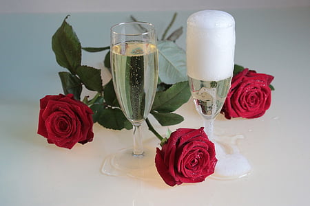 Rózsa, pezsgő, ital, kísértés, alkohol, esküvő, ünnepe