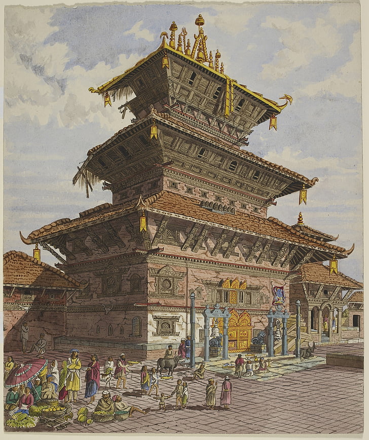 Bhairava, Temple, bhatgaon, Bhaktapur, Nepal, illustrationer, Oldfield