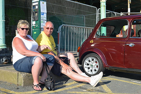 turister, driveren, par, Mini, bil, automatisk, England