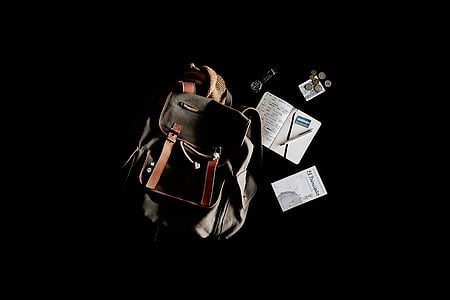 kelionės, krepšys, kuprinė, nešiojamojo kompiuterio, knyga, centus, Žiūrėti