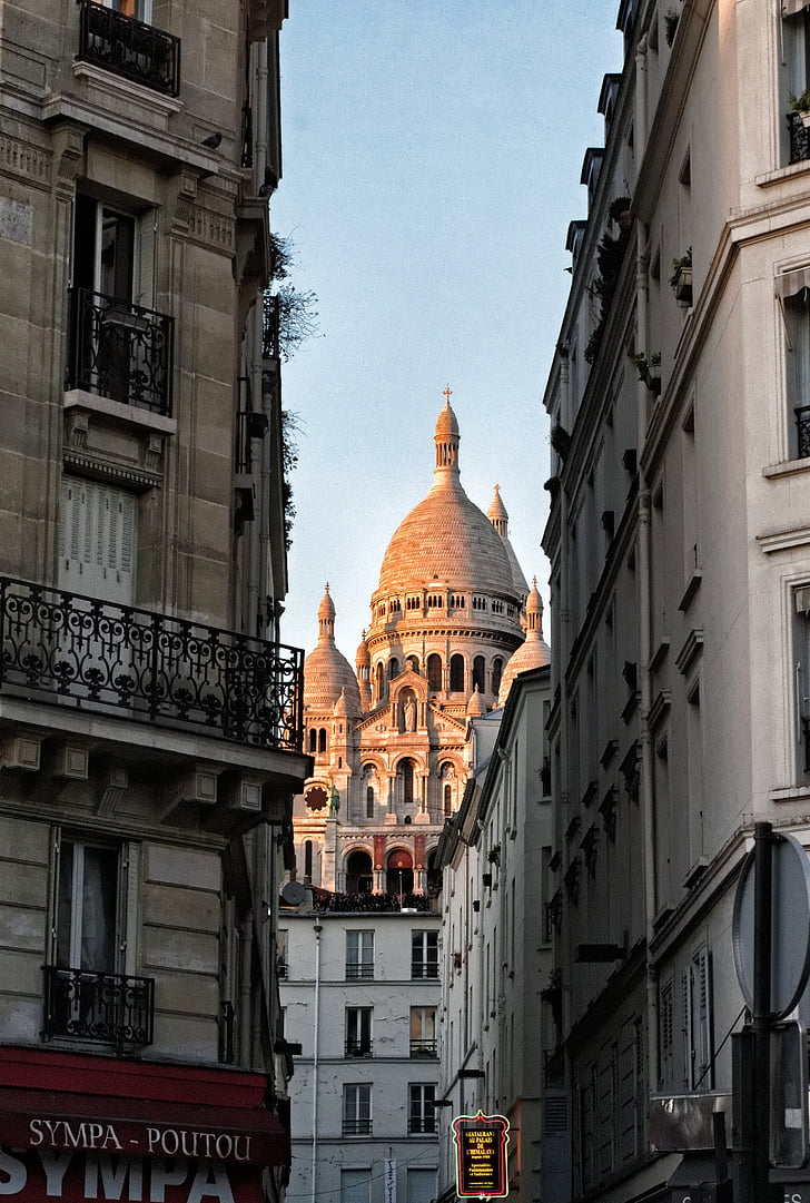 Basiliek, Sacré-coeur, zonsondergang, Straat, monument, Parijs