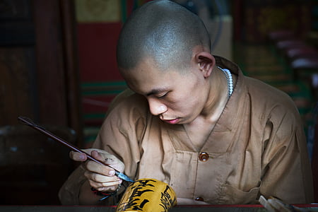 portrait, human, male, young, priest, temple, buddhist