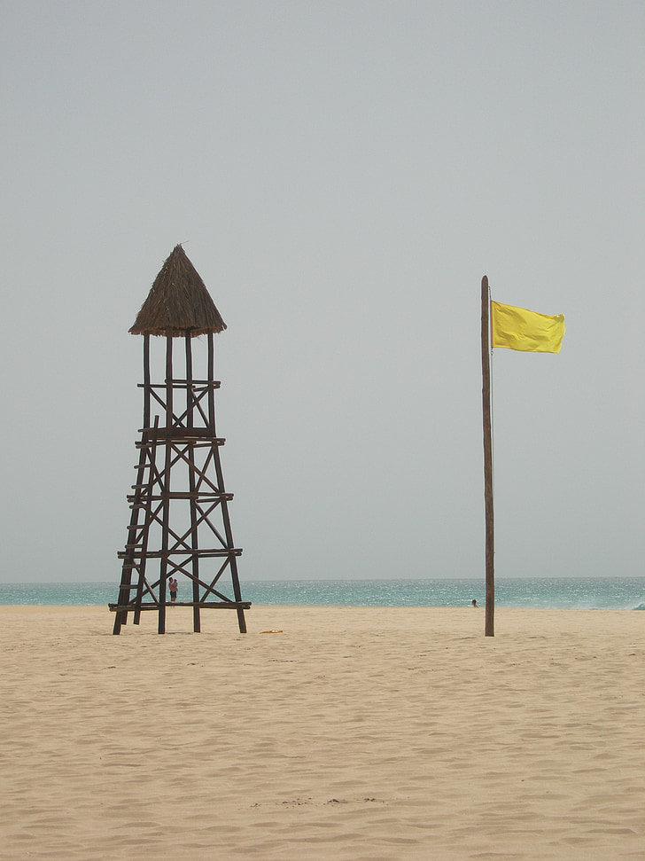 жовтий прапор, попередження, піщаний пляж, Вітер, вітряний, Вартова башта, пісок