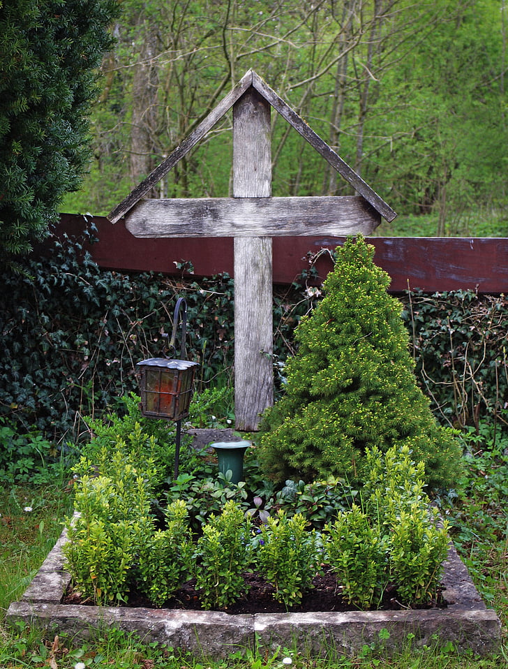 Cruz de madeira, túmulo, Cruz, cemitério, tumba, fé, acreditar