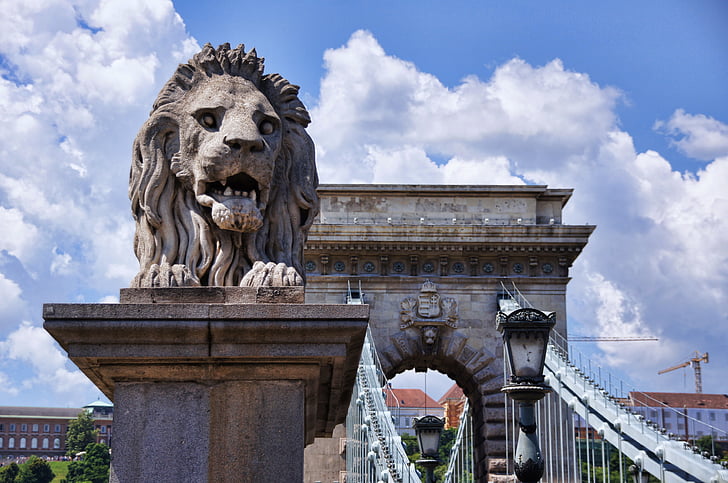 verižni most, most, lev, Budimpešta, zanimivi kraji, arhitektura, Madžarska
