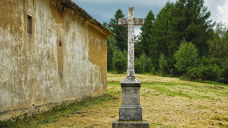 cross, country, old building, house, dramatic