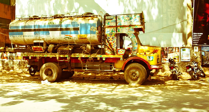 vrachtwagen, India, vervoer, voertuig, macht, harde, oldtimer