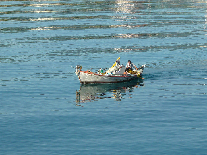 mer, bateau, Fisher, Grèce, eau, homme