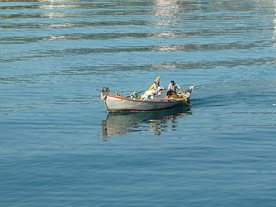 海, ボート, フィッシャー, ギリシャ, 水, 男