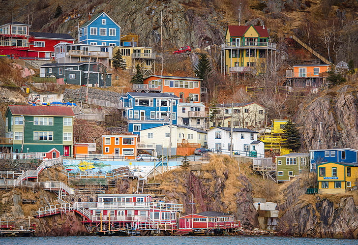 battery, newfoundland, st john's, colorful houses, building exterior, no people, day