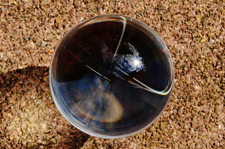 esfera de vidro, espelhamento, transparente, bola, sobre, vidro, reflexão