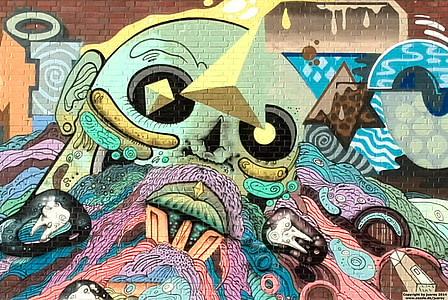 Graffiti, tegneserie, abstrakt, vegg, moderne kunst, kunstverk, kunst