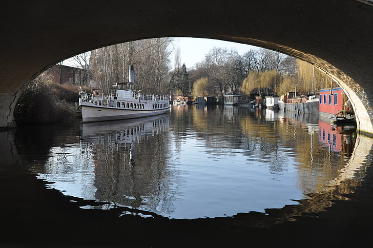 perahu, Sungai, rumah di atas air, Jembatan, Berlin