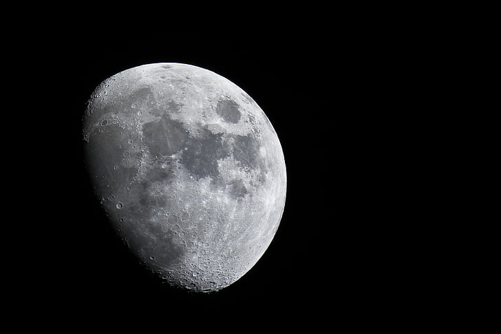 měsíc, teleobjektiv, kráter, noční, astronomie, povrch měsíce, Příroda