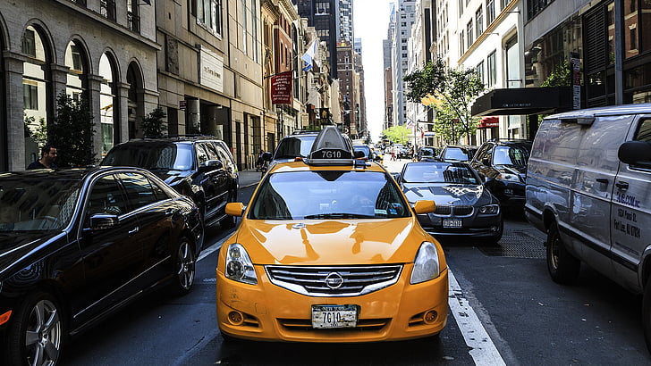 cab, cars, driving, new york city, public transportation, street, taxi