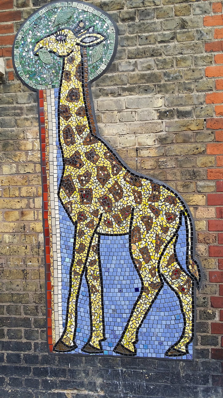 girafa, mosaic, mural, paret