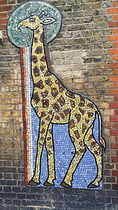 girafa, mozaic, pictura murala, perete