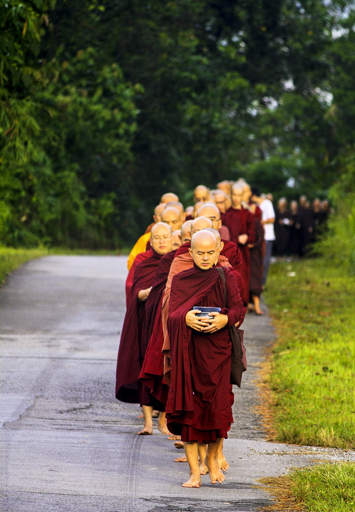 saṅgha en ligne, pindacara, piṇḍapāta, moines de Theravada, aumône ronde, moines bouddhistes, religion