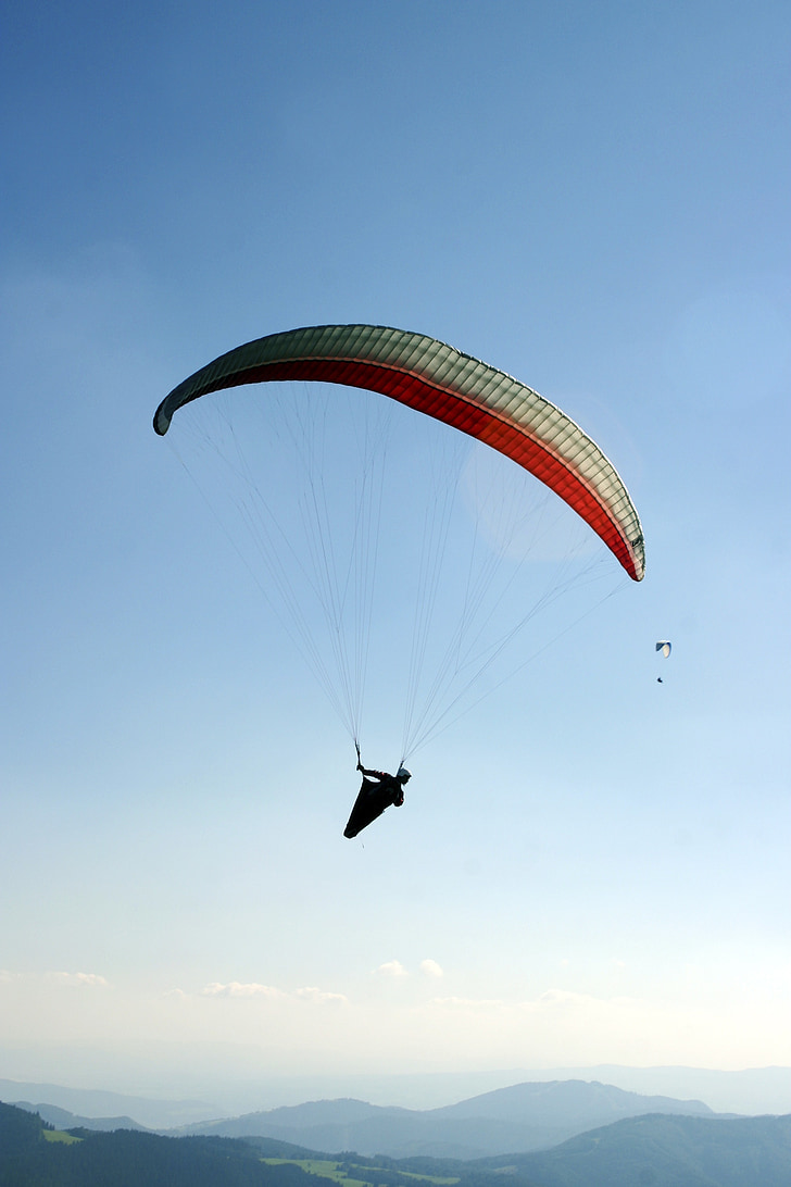 paragliding, a parachute, the sky, twilight, in the evening, flight, donovaly