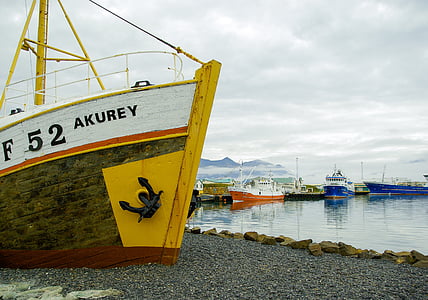 Island, rybársky prístav, za studena, člny